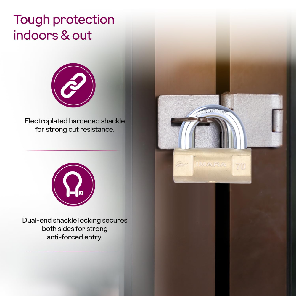  Godrej Imara 70 mm I 3 Keys I For Shutters, Grills & Main Doors I Brass Finish I  1 year warranty